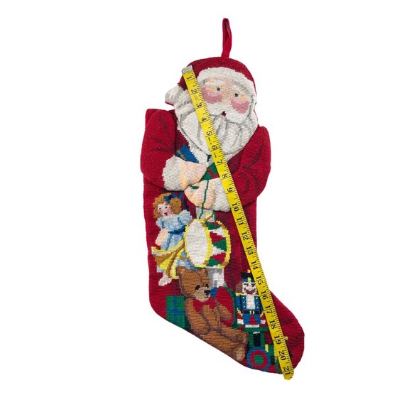 Christmas Stocking Needlepoint Santa Shape 21 in. Red White Handmade - Picture 3 of 7
